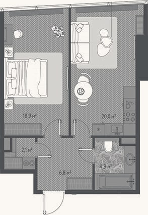 Планировка: 2-к, 52,6 м²