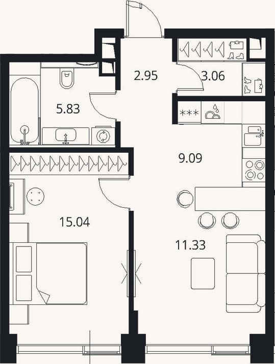 Планировка: 2-к, 47,3 м²