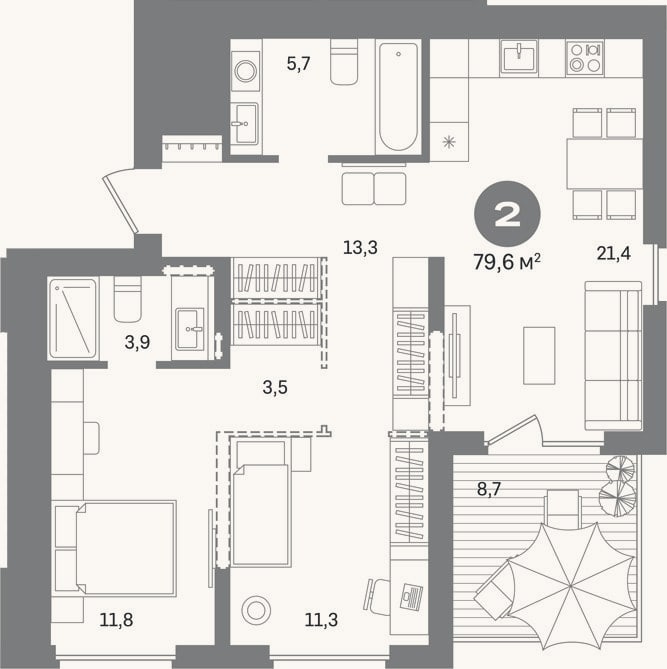 Планировка: 2-к, 70,9 м²
