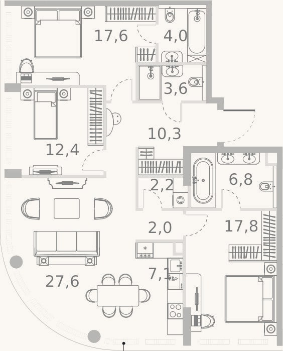 Планировка: 4+ к, 111,4 м²