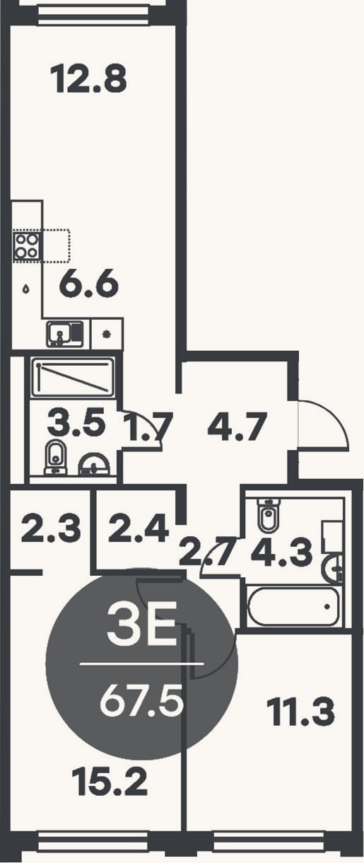 Планировка: 3-к, 67,5 м²