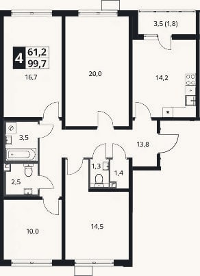 Планировка: 4+ к, 99,3 м²