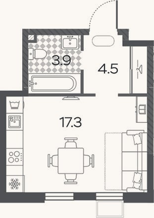 Планировка: Студия, 25,7 м²