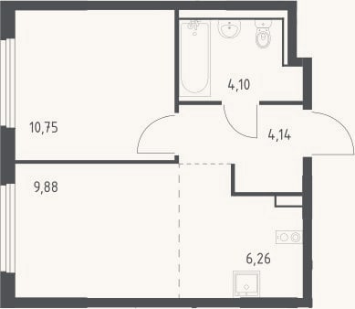 Планировка: 2-к, 35,1 м²
