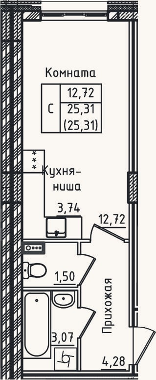 Планировка: Студия, 25,3 м²