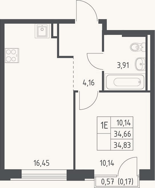 Планировка: 2-к, 34,7 м²