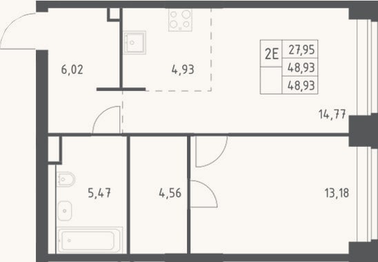 Планировка: 2-к, 48,9 м²