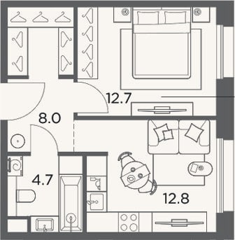 Планировка: 1-к, 38,2 м²