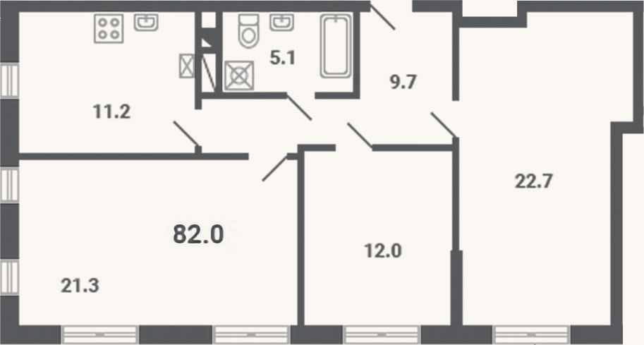 Планировка: 3-к, 82 м²