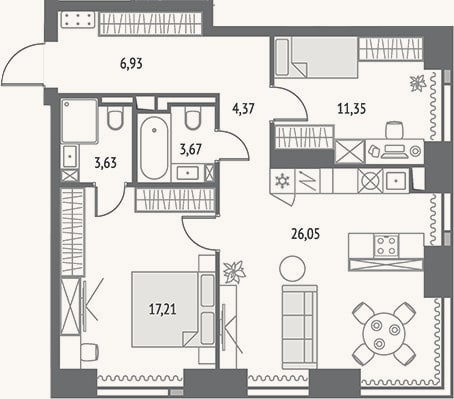 Планировка: 3-к, 73,2 м²