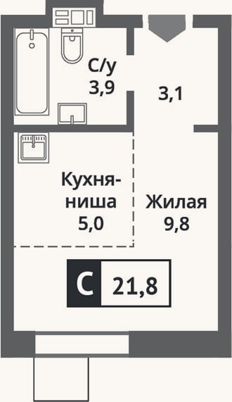 Планировка: Студия, 21,8 м²