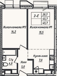 Планировка: 2-к, 45,7 м²