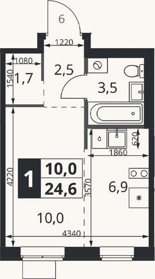 Планировка: Студия, 24,6 м²
