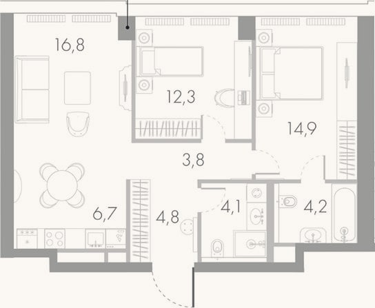 Планировка: 3-к, 67,6 м²