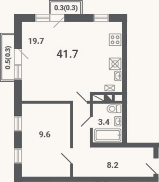Планировка: 1-к, 40,9 м²