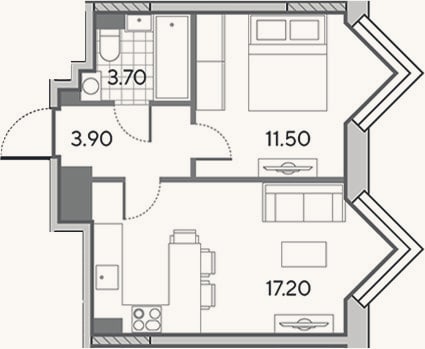 Планировка: 2-к, 36,3 м²