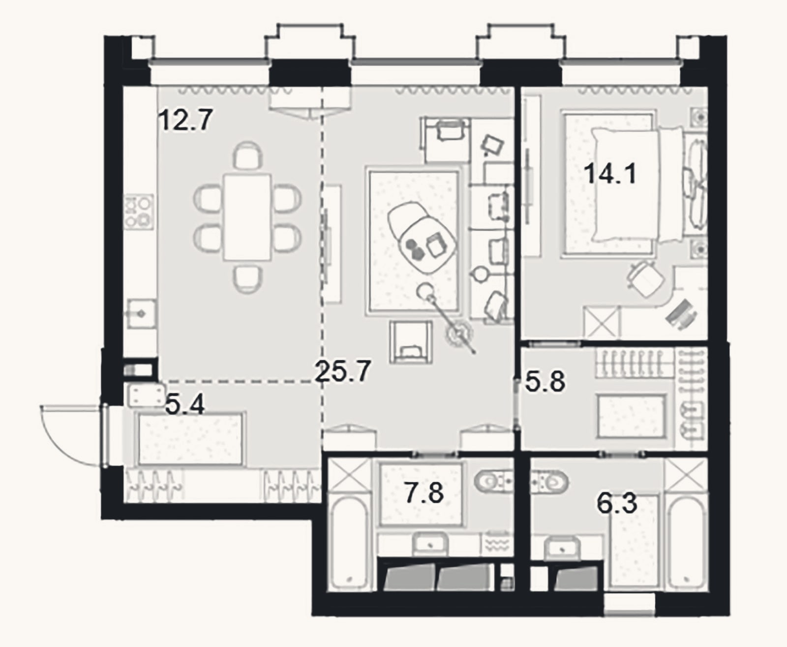 Планировка: 2-к, 77,8 м²