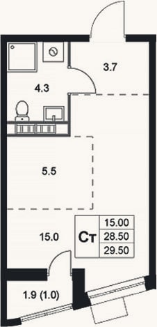 Планировка: Студия, 28,5 м²