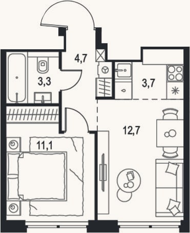 Планировка: 2-к, 35,5 м²