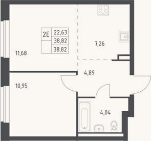 Планировка: 2-к, 38,8 м²