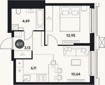 Планировка: 2-к, 35,3 м²