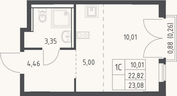 Планировка: Студия, 22,8 м²