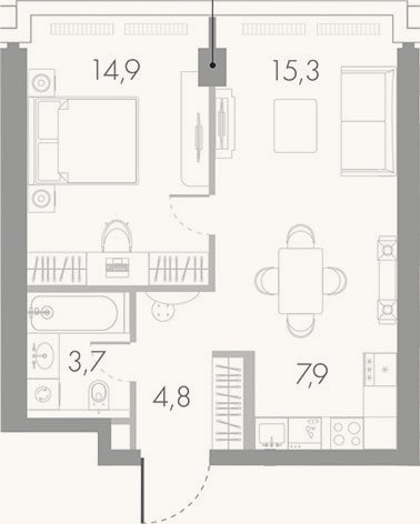 Планировка: 2-к, 46,6 м²