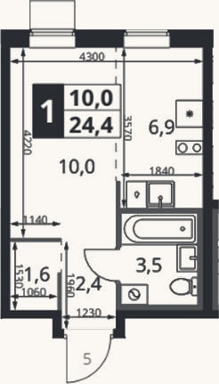Планировка: Студия, 25,1 м²
