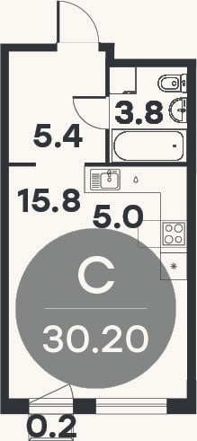 Планировка: Студия, 30 м²