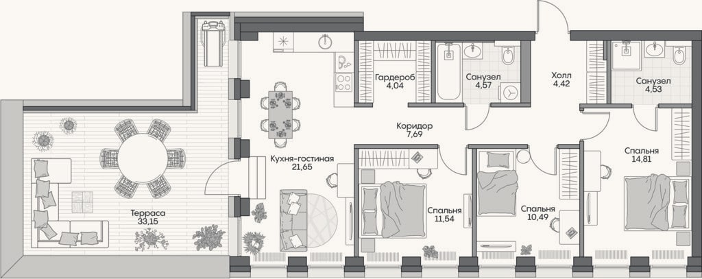 Планировка: 4+ к, 80,6 м²