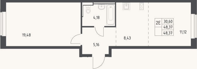 Планировка: 2-к, 48,4 м²