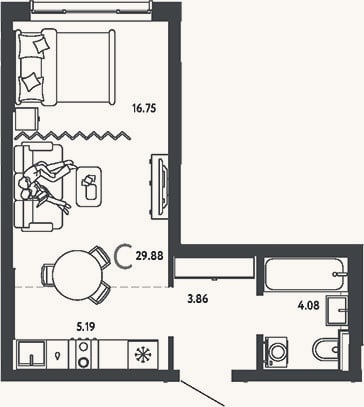 Планировка: Студия, 29,9 м²