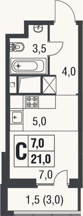 Планировка: Студия, 19,5 м²