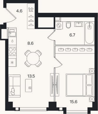 Планировка: 2-к, 49 м²