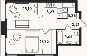 Планировка: 2-к, 49,8 м²