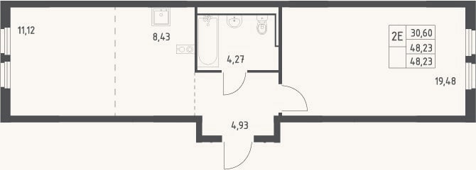 Планировка: 2-к, 48,2 м²