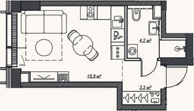 Планировка: Студия, 23,4 м²