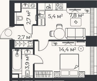 Планировка: 2-к, 36,9 м²