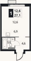 Планировка: Студия, 27,1 м²