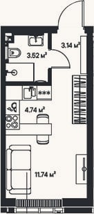 Планировка: Студия, 23,1 м²