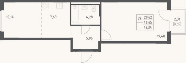 Планировка: 2-к, 46,7 м²