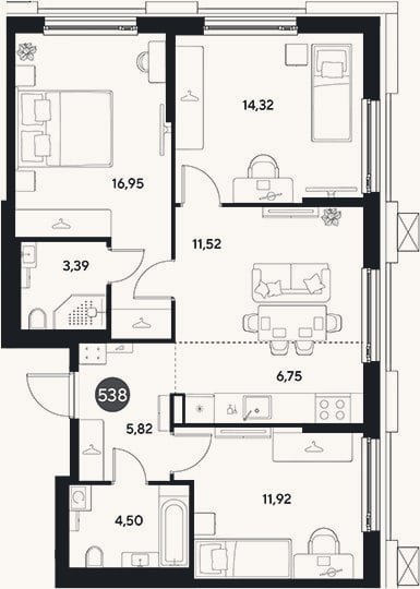 Планировка: 4+ к, 75,2 м²