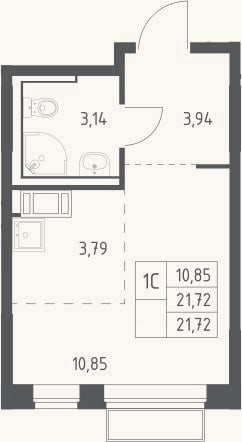 Планировка: Студия, 21,7 м²