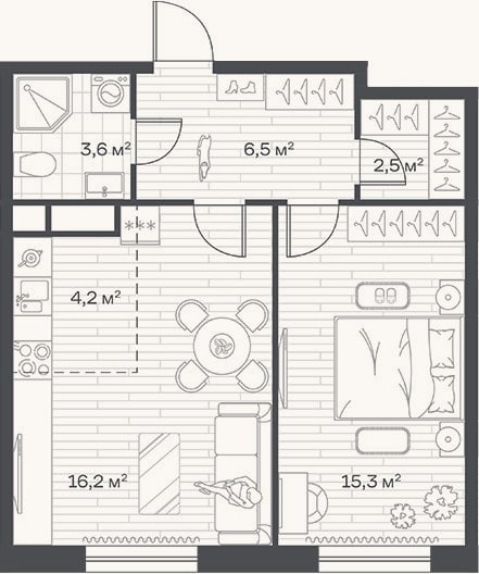 Планировка: 2-к, 48,3 м²