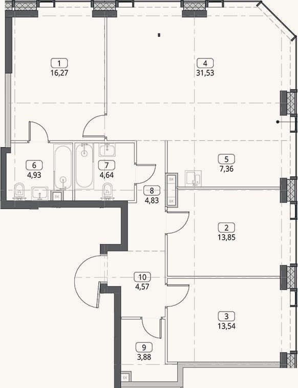 Планировка: 4+ к, 105,4 м²