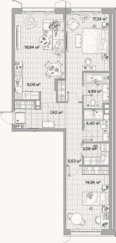 Планировка: 3-к, 80,5 м²