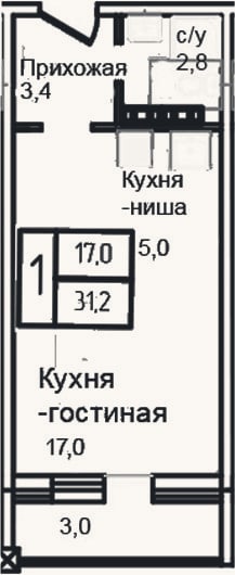 Планировка: Студия, 28,2 м²