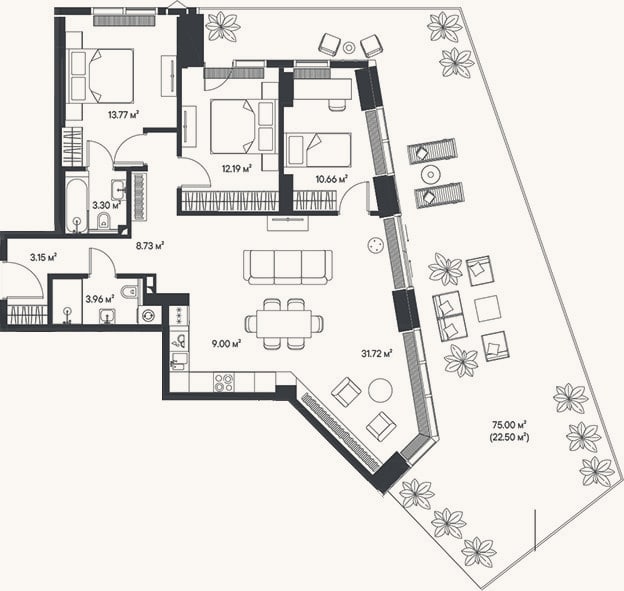Планировка: 4+ к, 96,5 м²