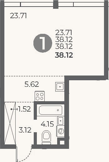 Планировка: Студия, 38,1 м²