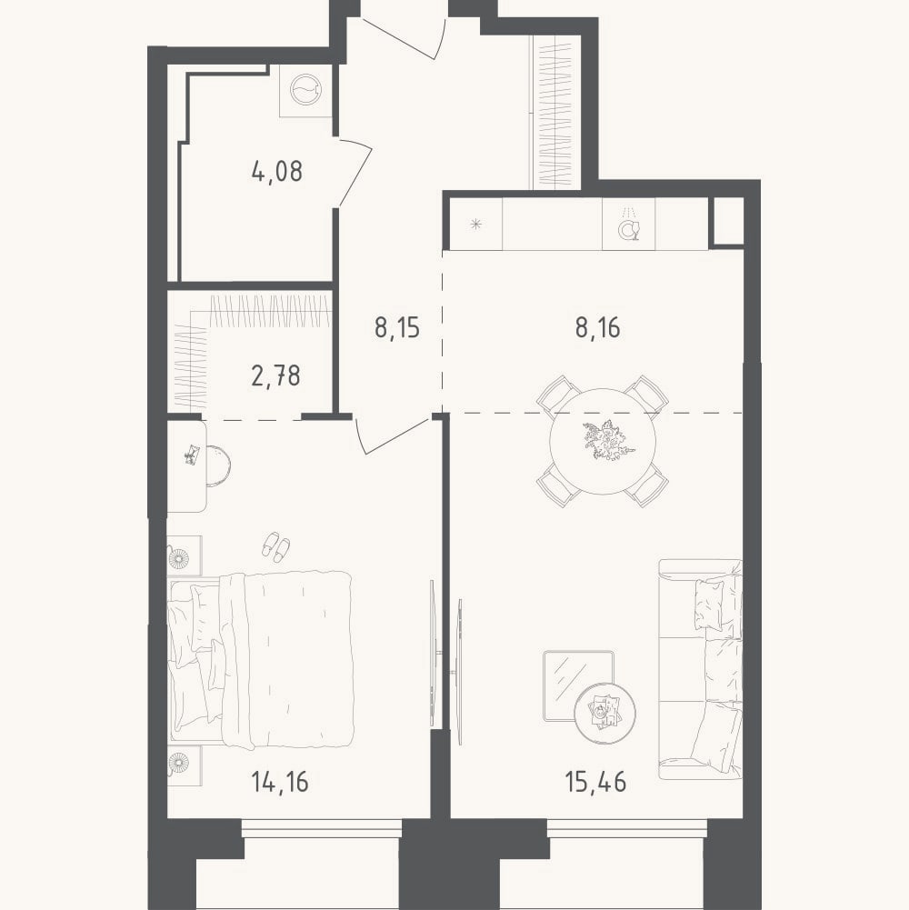 Планировка: 2-к, 52,8 м²